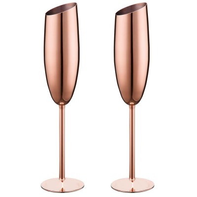 18/8 Stainless Steel Champagne Flutes Glass Set of 2, 7.5 oz Unbreakable BPA Free Champagne Wine Glasses for Wedding, Parties