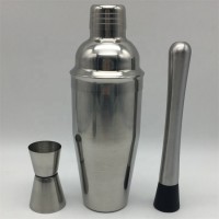 Bartender Tool 24oz/750ml Stainless Steel Cocktail Shaker Bar Kit Set With Measuring Double Jigger And Muddler