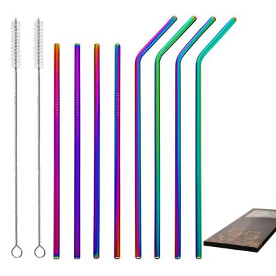 Stainless Steel Straws Reusable Edged for 20oz 30oz Tumbler, BPA and Lead Free (Rainbow)