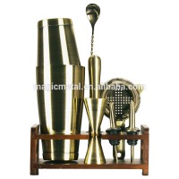 High grade 10-piece bartender kit with attractive bamboo stand bronze plated